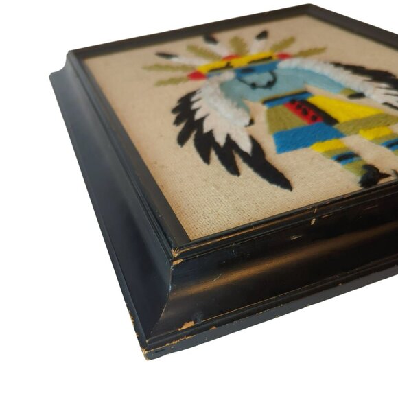 Vintage Kachina Doll Eagle Crewel Embroidery Wall Art Handcrafted Framed - Picture 7 of 9